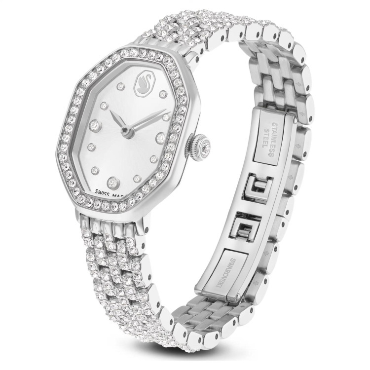 Dextera octagon watch Swiss Made, Metal bracelet, Silver tone, Stainless steel